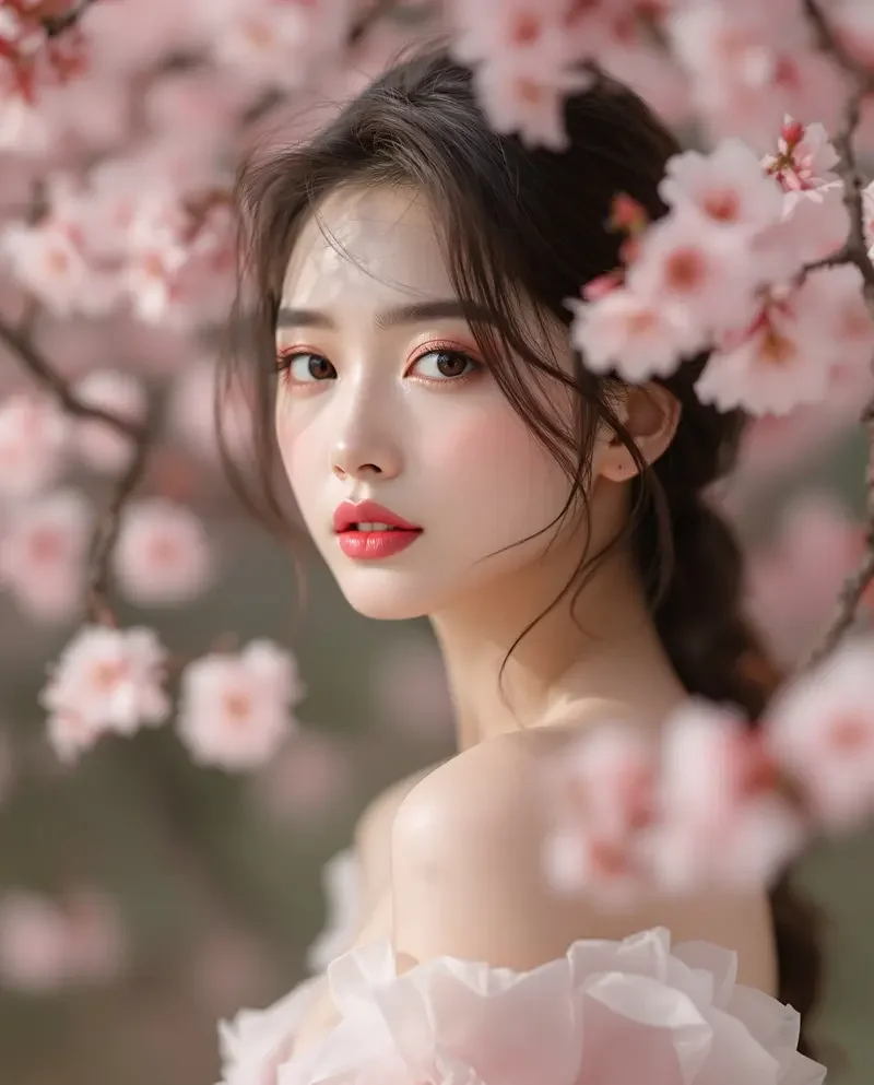 美女图片秀图集内页 - 樱花下的温柔侧影