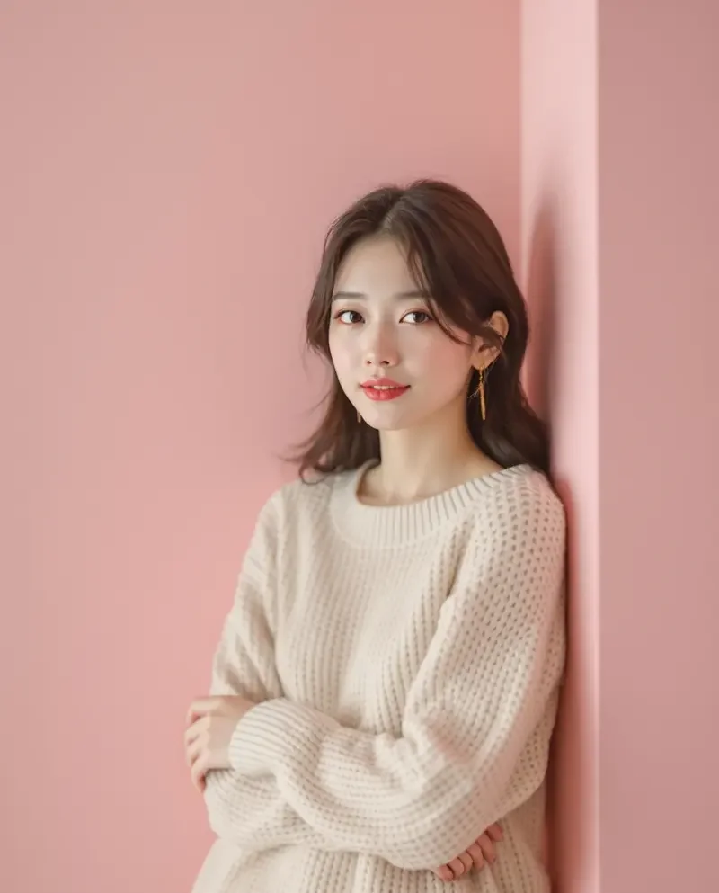 美女图片秀图集内页 - 粉墙边的慵懒
